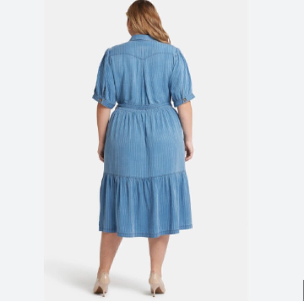 NWOT NYDJ Kate Puff Sleeve Ruffle Denim Midi Shirtdress Light Marine - Picture 2 of 10